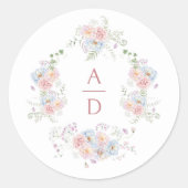 Pastel Peonies Frame Wedding Monograms ラウンドシール (正面)