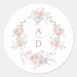 Pastel Peonies Frame Wedding Monograms ラウンドシール