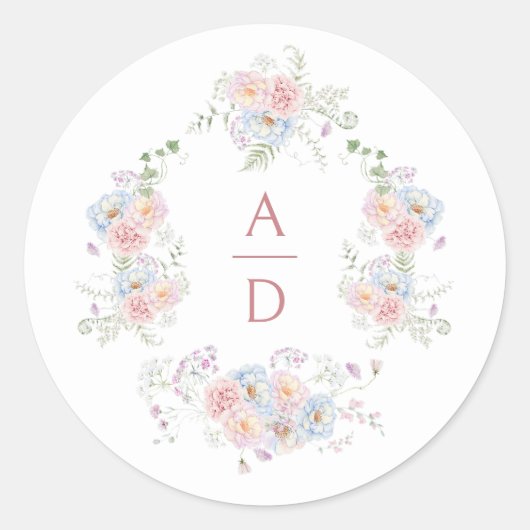 Pastel Peonies Frame Wedding Monograms ラウンドシール (正面)