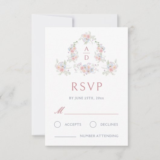 Pastel Peonies Frame Wedding Monograms RSVP Card (正面)