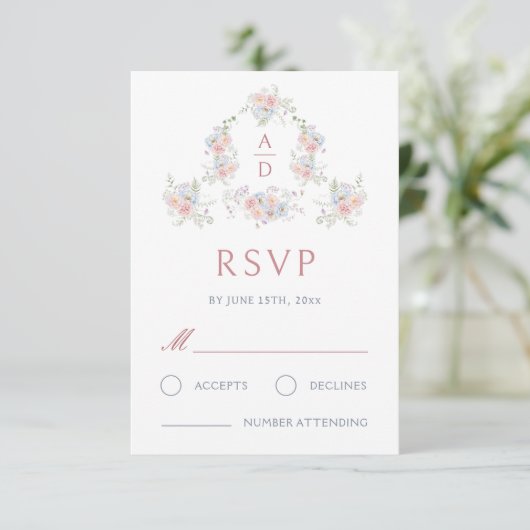 Pastel Peonies Frame Wedding Monograms RSVP Card (スタンド正面)