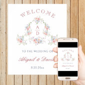 Pastel Peonies Frame Wedding Monograms Welcome ポスター