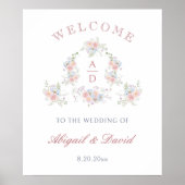 Pastel Peonies Frame Wedding Monograms Welcome ポスター (正面)
