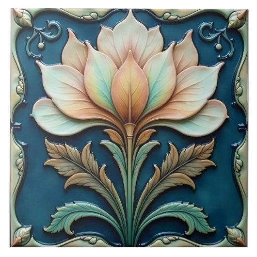 Pastel Petals on Teal タイル (正面)