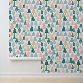 Pastel Pine Forest Christmas Trees Patterned 壁紙