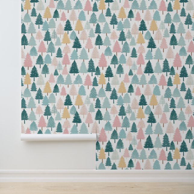 Pastel Pine Forest Christmas Trees Patterned 壁紙 (アプリケーション)