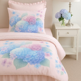 Pastel Pink and Blue Hydrangea Blossoms  掛け布団カバー