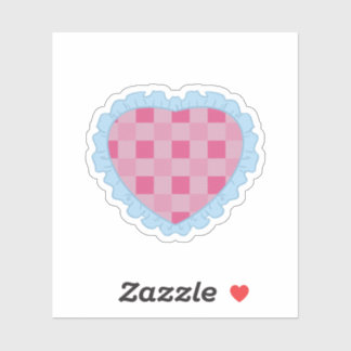 Pastel Pink and Blue Retro Gingham Heart Graphic  シール