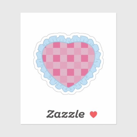 Pastel Pink and Blue Retro Gingham Heart Graphic  シール (シート)