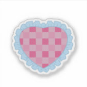 Pastel Pink and Blue Retro Gingham Heart Graphic  シール (正面)