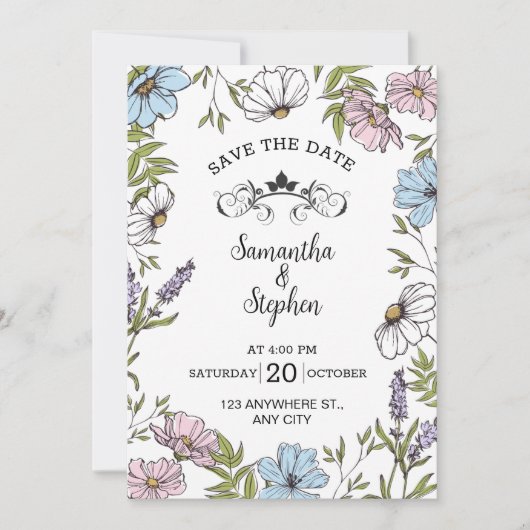 Pastel Pink and Green and Blue Save The Date  招待状 (正面)