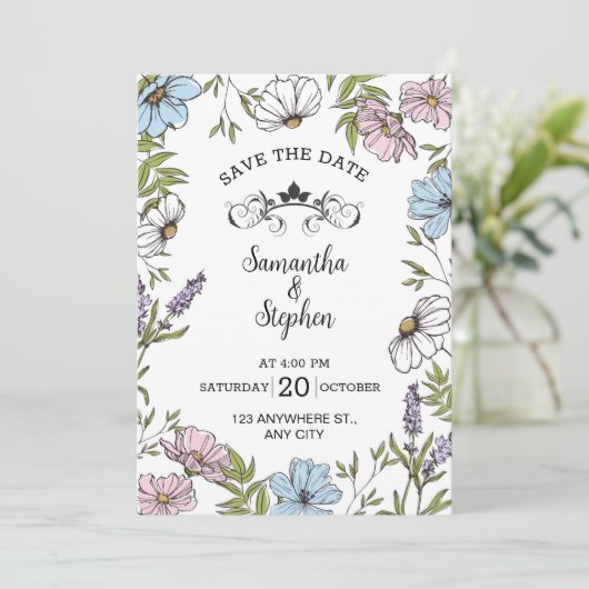 Pastel Pink and Green and Blue Save The Date 招待状 (スタンド正面)