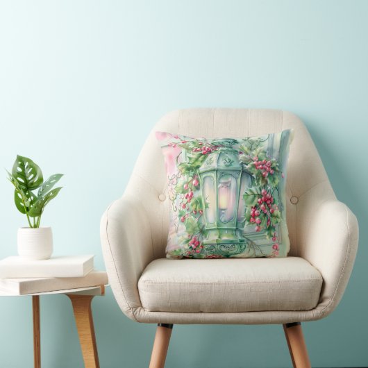 Pastel Pink and Green Christmas Throw Pillow クッション (椅子)