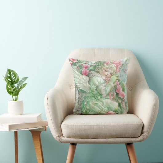 Pastel Pink and Green Christmas Throw Pillow クッション (椅子)