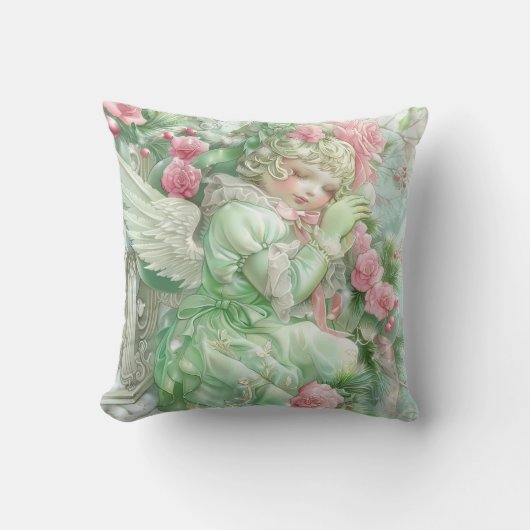 Pastel Pink and Green Christmas Throw Pillow クッション (正面)
