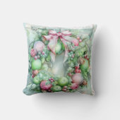 Pastel Pink and Green Christmas Throw Pillow クッション (正面)