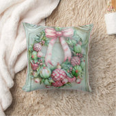 Pastel Pink and Green Christmas Throw Pillow クッション (ブランケット)