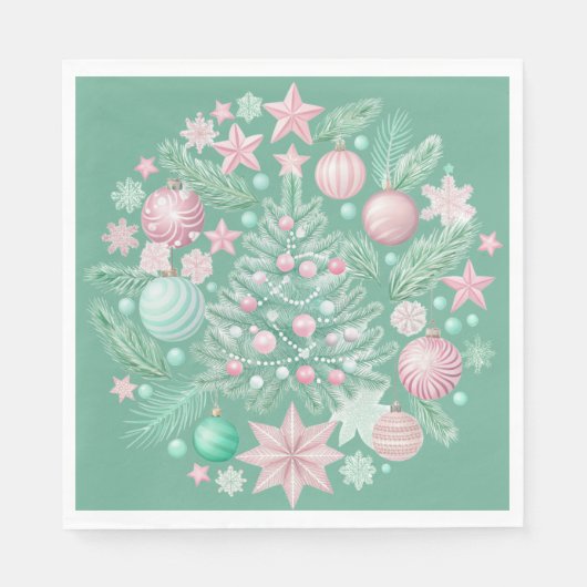 PASTEL PINK AND GREEN HOLIDAY CHRISTMAS THEME スタンダードランチョンナプキン (正面)