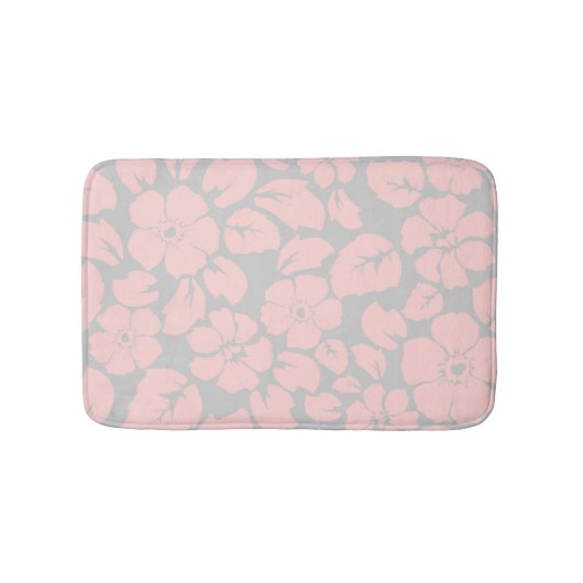 Pastel Pink and Grey Floral Monogram バスマット (正面)