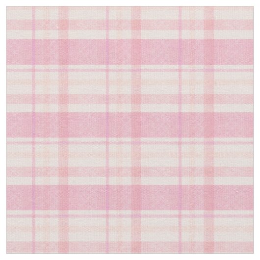 Pastel Pink and Orange Plaid ファブリック (クローズアップ)