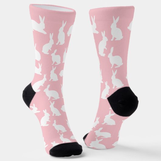 Pastel Pink And White Bunny Pattern Cute Easter ソックス (傾斜あり)