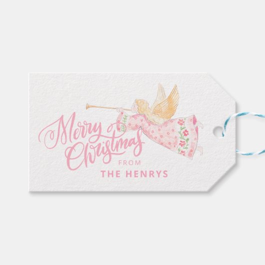 Pastel Pink Angel Nativity ギフトタグ (正面(横))