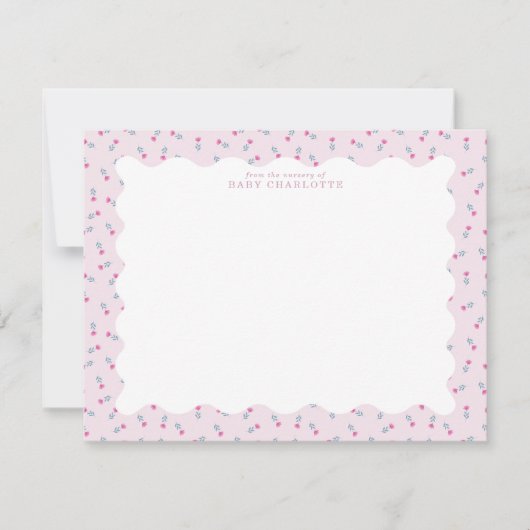 Pastel Pink Baby Floral Wavy Border Note Card 招待状 (正面)