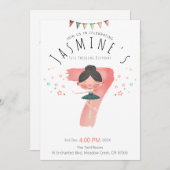 Pastel Pink Ballet Girl 7th Birthday 招待状 (正面/裏面)