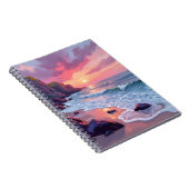 Pastel Pink Beach Sunset Ocean Waves Watercolor ノートブック (右側)