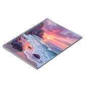 Pastel Pink Beach Sunset Ocean Waves Watercolor ノートブック (左側)