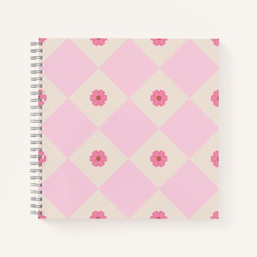 Pastel Pink & Beige Floral Geometric Notebook ノートブック (正面)