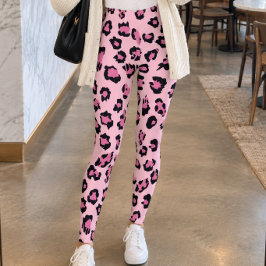 Pastel Pink Black Leopard Print レギンス