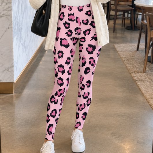 Pastel Pink Black Leopard Print レギンス