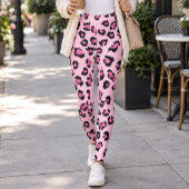 Pastel Pink Black Leopard Print レギンス