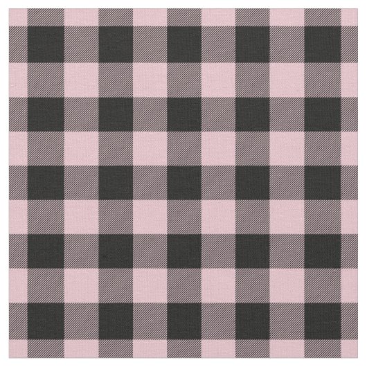 Pastel Pink & Black Plaid Gingham ファブリック (クローズアップ)
