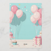 Pastel Pink Blue Balloon Girl's 2nd Birthday Party 招待状 (裏面)