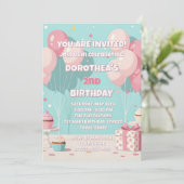 Pastel Pink Blue Balloon Girl's 2nd Birthday Party 招待状 (スタンド正面)