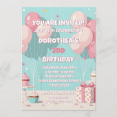 Pastel Pink Blue Balloon Girl's 2nd Birthday Party 招待状 (正面)
