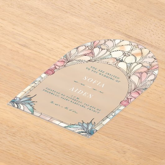 Pastel pink blue floral acrylic invitation アクリル招待状 (レイダウン)