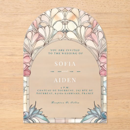 Pastel pink blue floral acrylic invitation アクリル招待状 (正面)