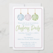 Pastel Pink Blue & Green Ornaments Christmas Party 招待状 (正面)