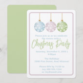 Pastel Pink Blue & Green Ornaments Christmas Party 招待状 (正面/裏面)