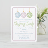 Pastel Pink Blue & Green Ornaments Christmas Party 招待状 (スタンド正面)