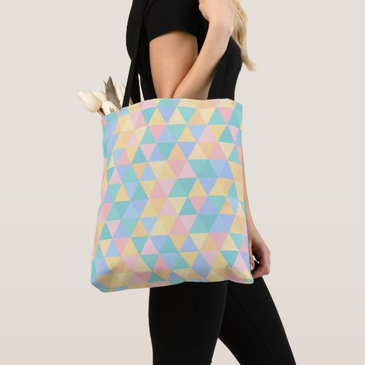 PASTEL PINK BLUE YELLOW GREEN GEOMETRIC SHAPES トートバッグ (クローズアップ)