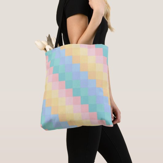 PASTEL PINK BLUE YELLOW GREEN GEOMETRIC SHAPES トートバッグ (クローズアップ)