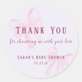Pastel Pink Bow Baby Shower Thank You Sticker ラウンドシール