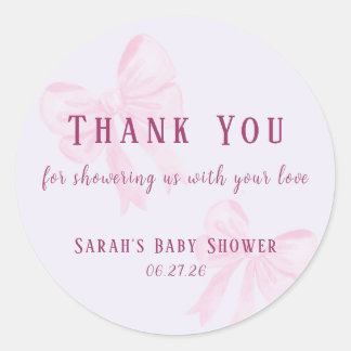 Pastel Pink Bow Baby Shower Thank You Sticker ラウンドシール