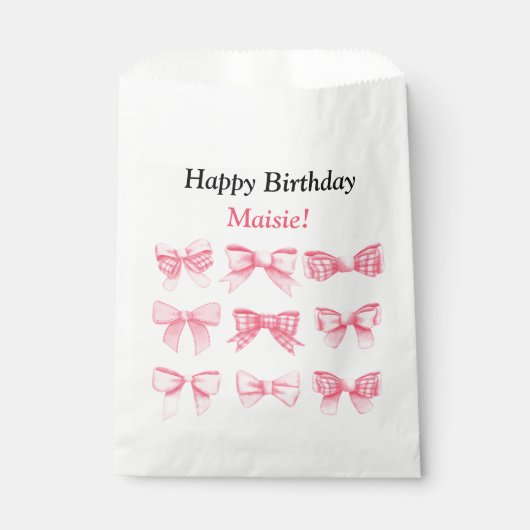 Pastel Pink Bow Birthday Treat Bag フェイバーバッグ (正面)
