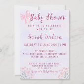 Pastel Pink Bow Floral Baby Shower 招待状 (正面)