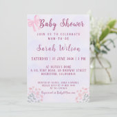 Pastel Pink Bow Floral Baby Shower 招待状 (スタンド正面)